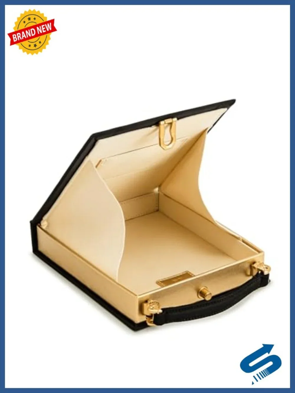 Book Shape Clutch Bag with Gold Hardware - Vegan Leather Cotton